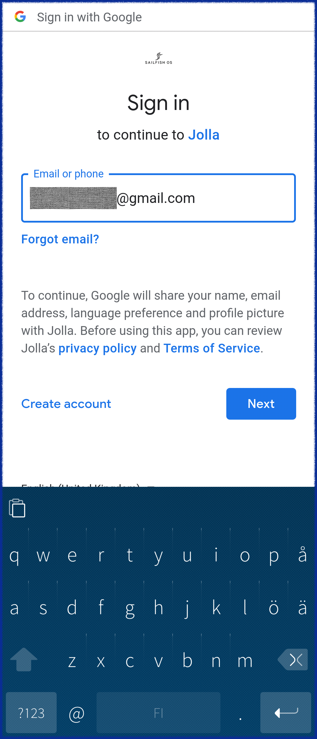 Enter gmail address