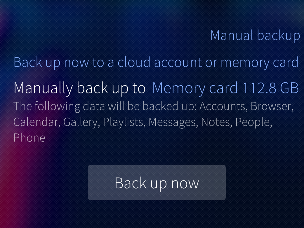 Manual backup to memory card