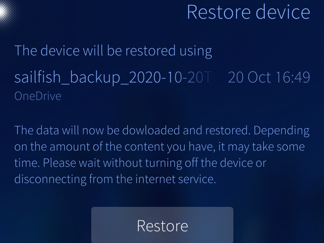 Backup to be restored from cloud (OneDrive)