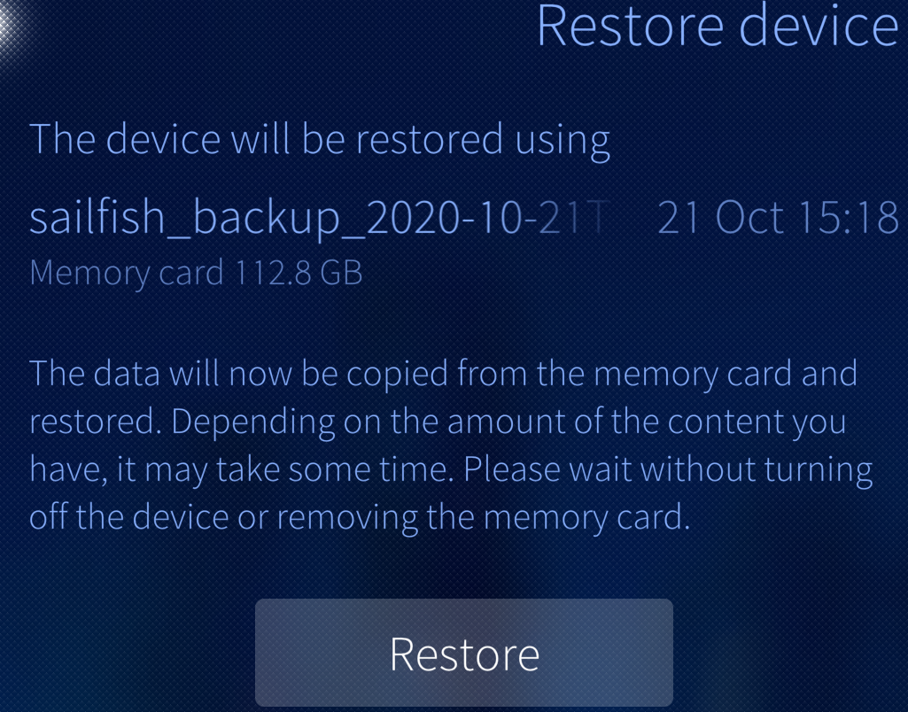 Restore from memory card