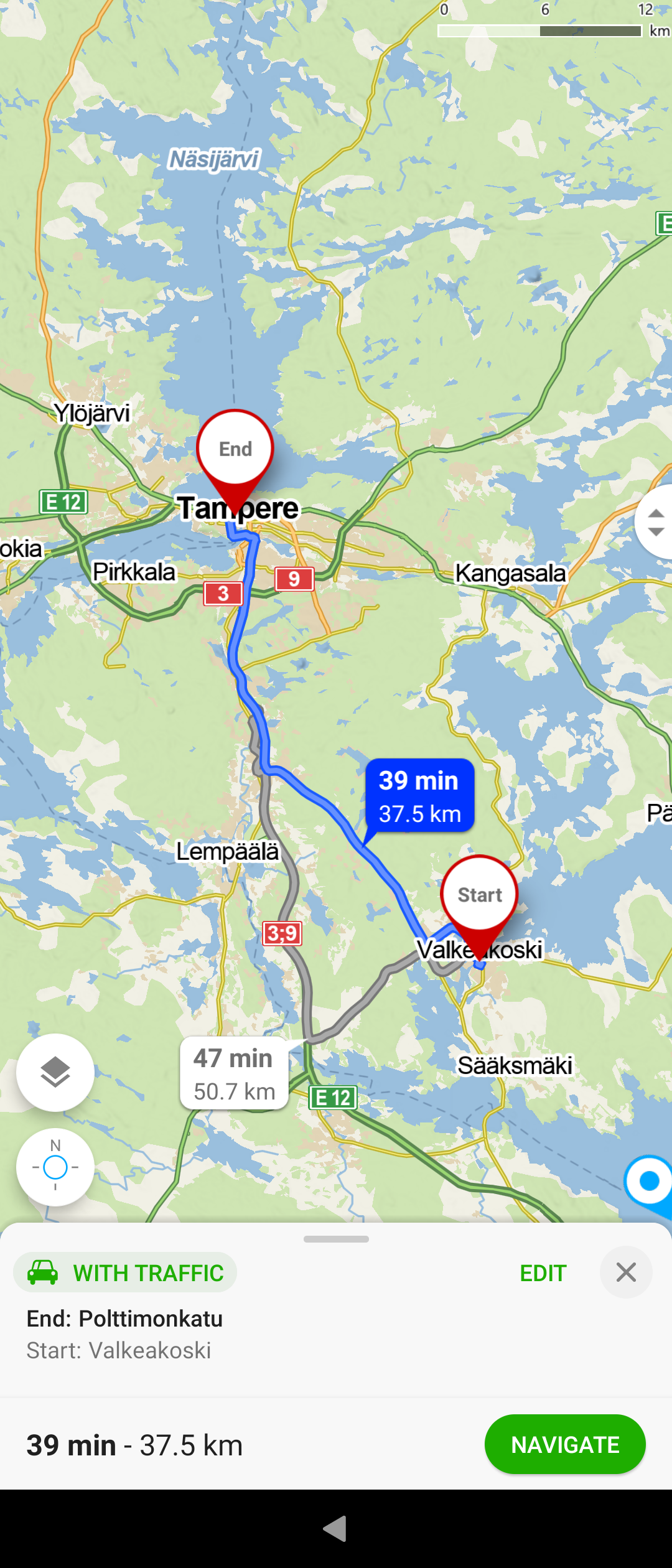 Route to Tampere
