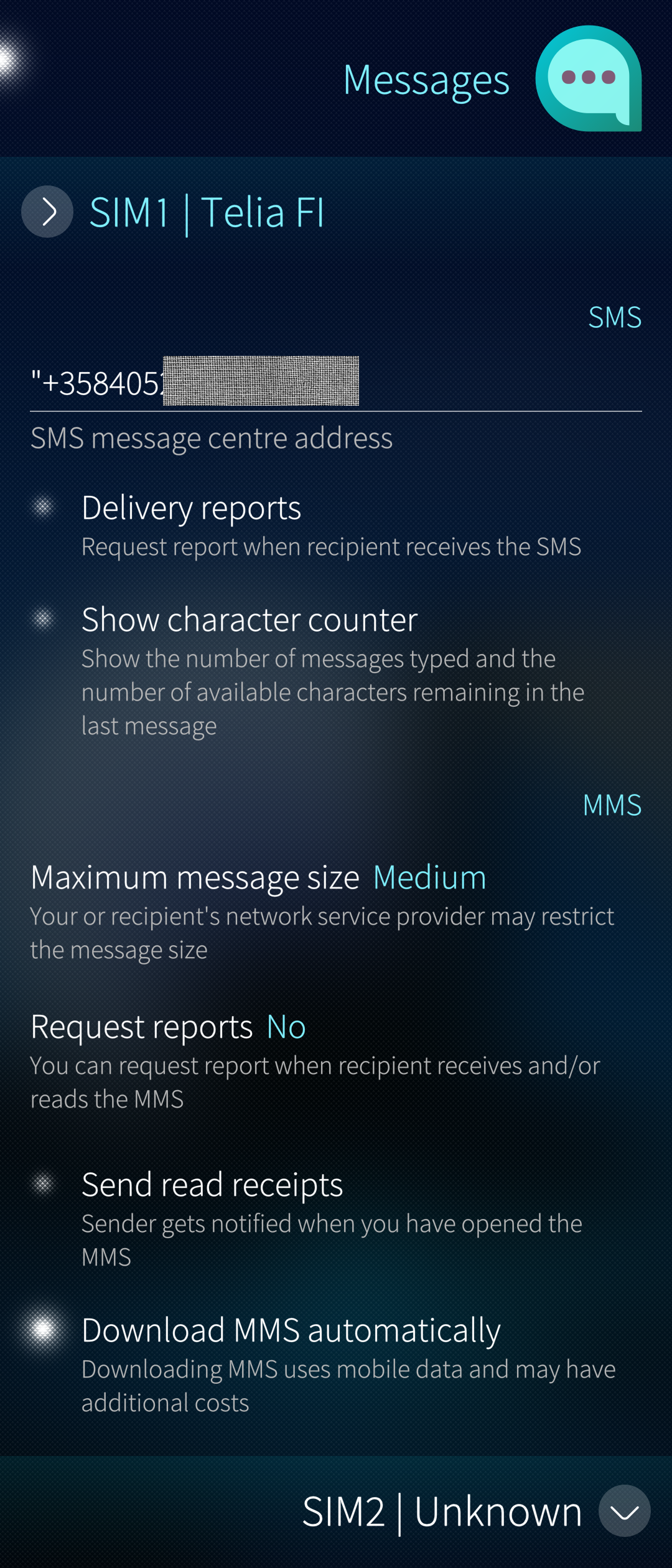 Settings of Messages app