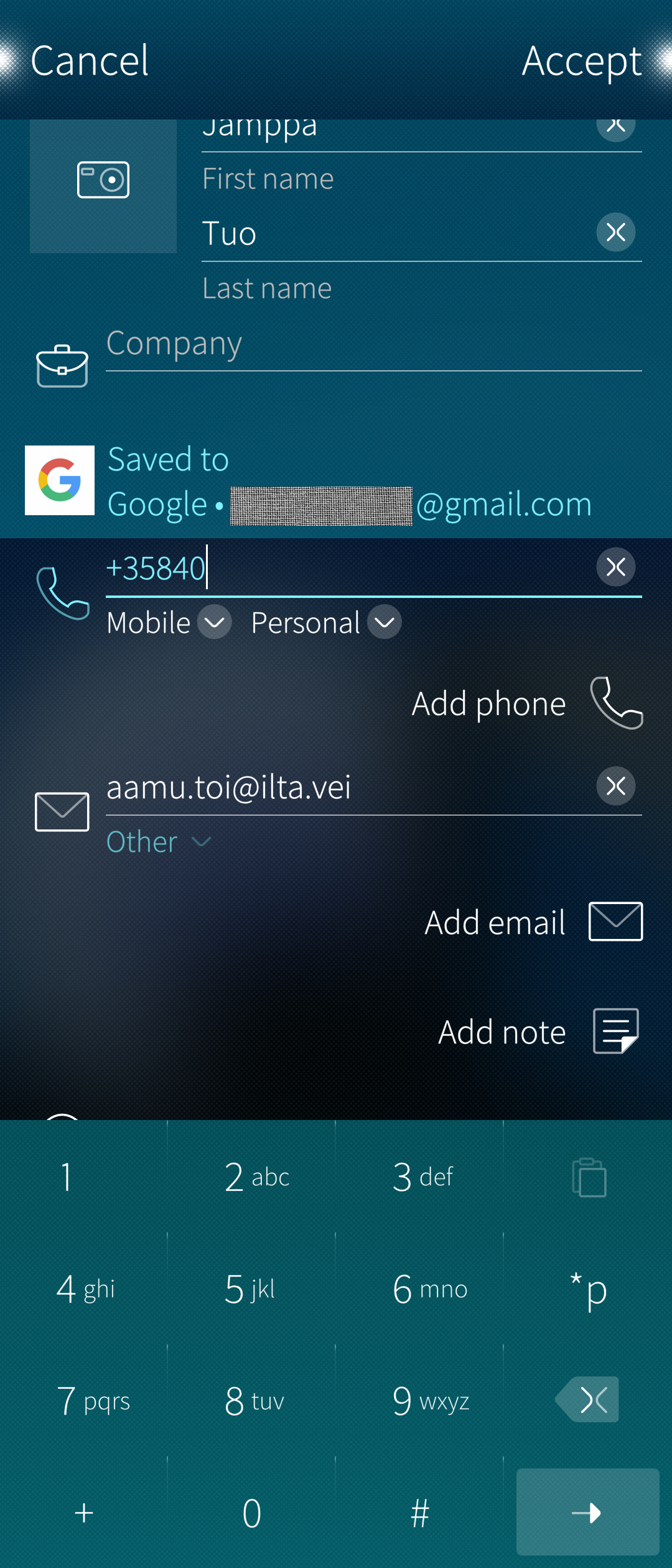 Contact to Google service